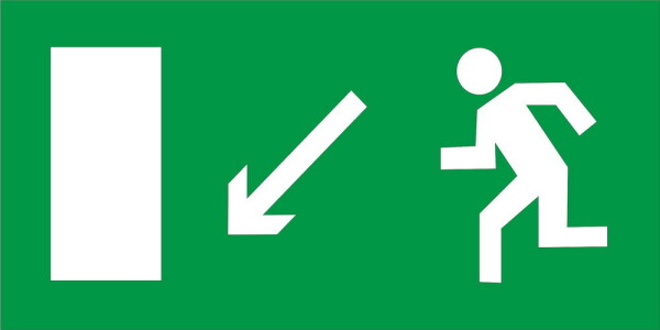 Направление к эвакуационному выходу налево вниз