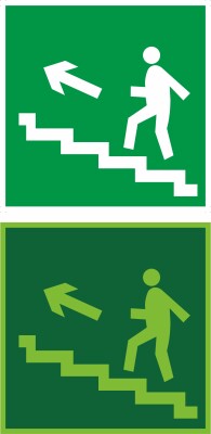 Направление к эвакуационному выходу по лестнице вверх (левосторонний) ГОСТ 34428-2018; ГОСТ 12.4.026-2015